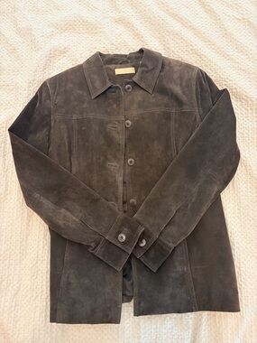 Kate Hill Dark Brown Suede Button-Front Jacket